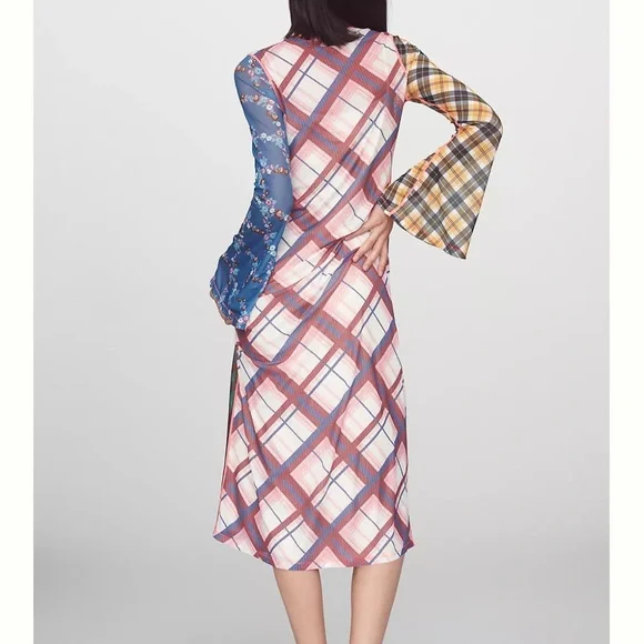 Celia B Anthropologie Multicolor Plaid Sheer Midi Dress - Picture 3 of 7